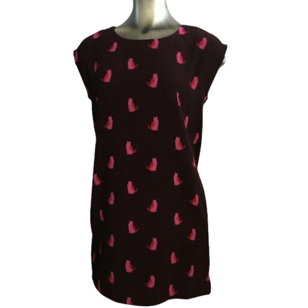 Loft Dress Plum w/Red Pink Cats Print